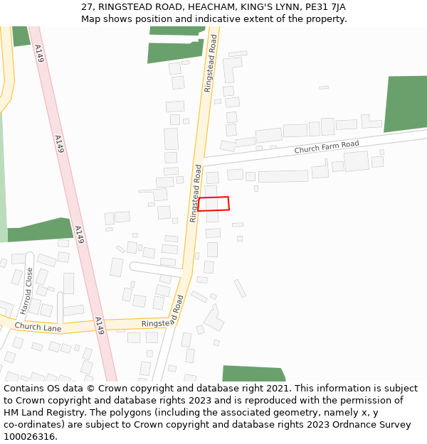 27, RINGSTEAD ROAD, HEACHAM, KING'S LYNN, PE31 7JA: Location map and indicative extent of plot