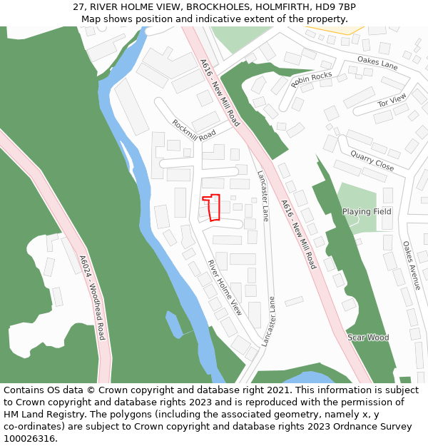 27, RIVER HOLME VIEW, BROCKHOLES, HOLMFIRTH, HD9 7BP: Location map and indicative extent of plot