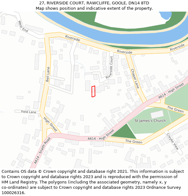 27, RIVERSIDE COURT, RAWCLIFFE, GOOLE, DN14 8TD: Location map and indicative extent of plot