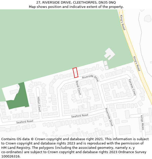 27, RIVERSIDE DRIVE, CLEETHORPES, DN35 0NQ: Location map and indicative extent of plot