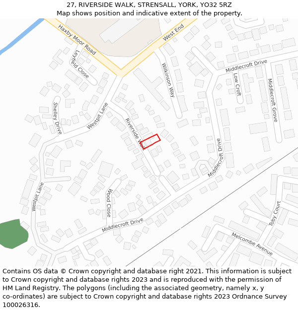 27, RIVERSIDE WALK, STRENSALL, YORK, YO32 5RZ: Location map and indicative extent of plot