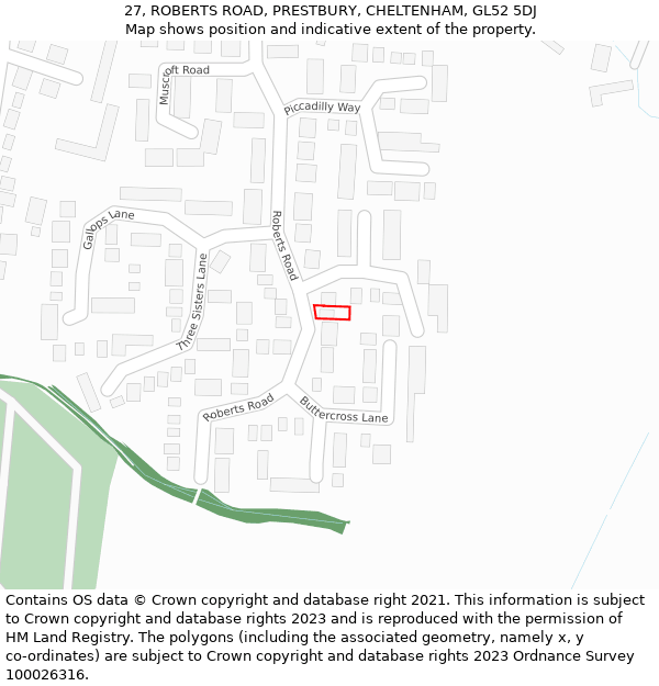 27, ROBERTS ROAD, PRESTBURY, CHELTENHAM, GL52 5DJ: Location map and indicative extent of plot