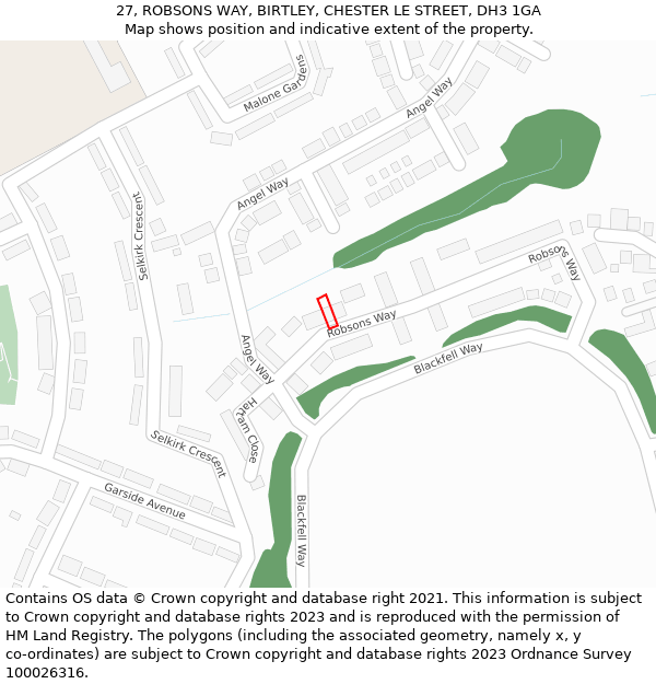 27, ROBSONS WAY, BIRTLEY, CHESTER LE STREET, DH3 1GA: Location map and indicative extent of plot