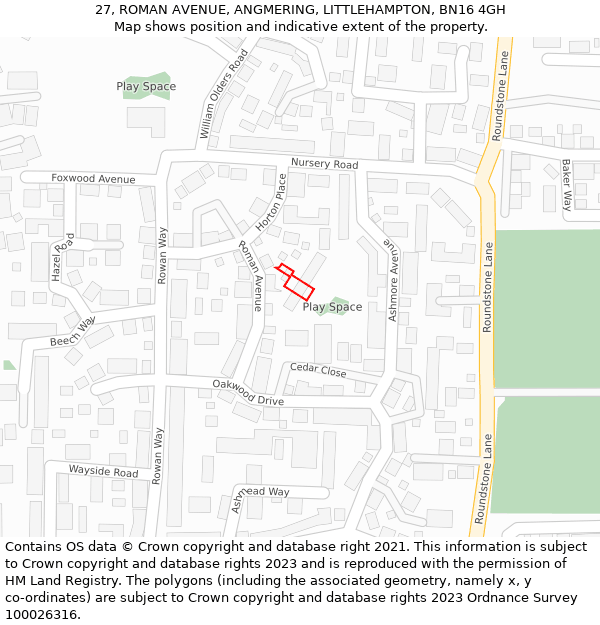 27, ROMAN AVENUE, ANGMERING, LITTLEHAMPTON, BN16 4GH: Location map and indicative extent of plot
