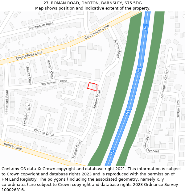 27, ROMAN ROAD, DARTON, BARNSLEY, S75 5DG: Location map and indicative extent of plot