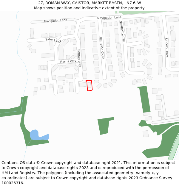 27, ROMAN WAY, CAISTOR, MARKET RASEN, LN7 6LW: Location map and indicative extent of plot