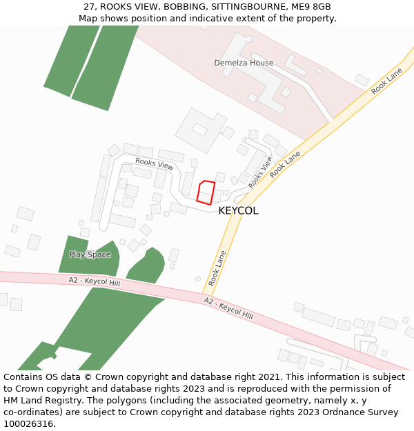 27, ROOKS VIEW, BOBBING, SITTINGBOURNE, ME9 8GB: Location map and indicative extent of plot