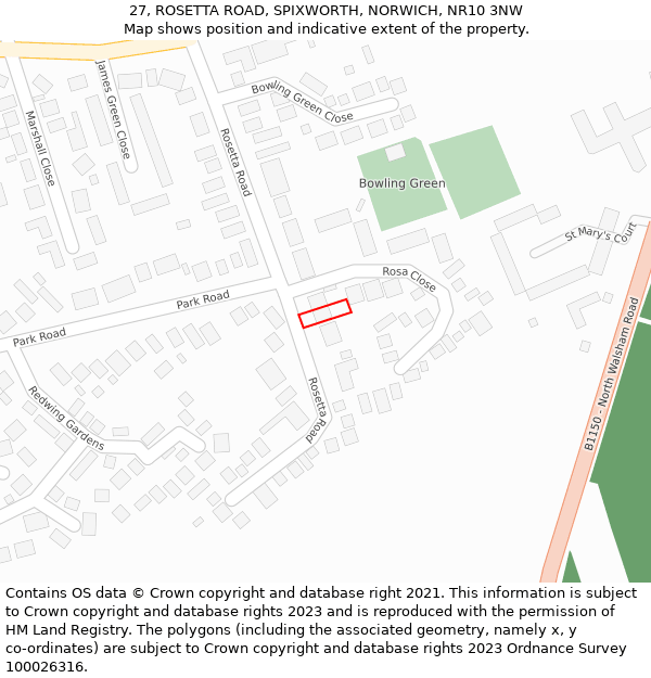 27, ROSETTA ROAD, SPIXWORTH, NORWICH, NR10 3NW: Location map and indicative extent of plot