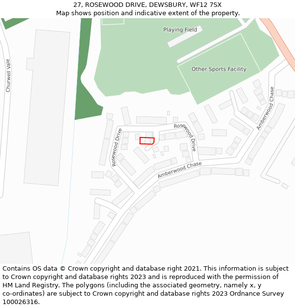 27, ROSEWOOD DRIVE, DEWSBURY, WF12 7SX: Location map and indicative extent of plot