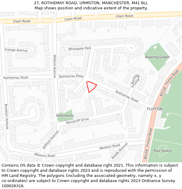 27, ROTHIEMAY ROAD, URMSTON, MANCHESTER, M41 6LL: Location map and indicative extent of plot