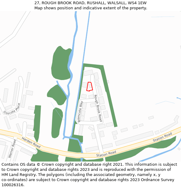 27, ROUGH BROOK ROAD, RUSHALL, WALSALL, WS4 1EW: Location map and indicative extent of plot