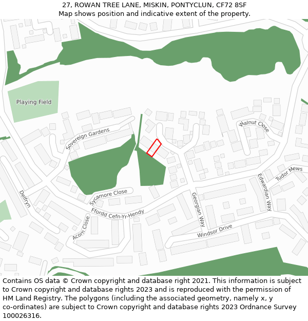 27, ROWAN TREE LANE, MISKIN, PONTYCLUN, CF72 8SF: Location map and indicative extent of plot
