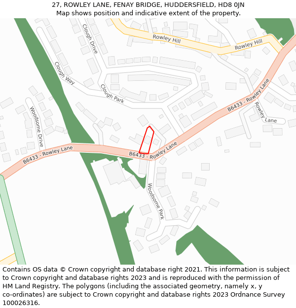 27, ROWLEY LANE, FENAY BRIDGE, HUDDERSFIELD, HD8 0JN: Location map and indicative extent of plot