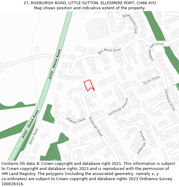 27, ROXBURGH ROAD, LITTLE SUTTON, ELLESMERE PORT, CH66 4YU: Location map and indicative extent of plot