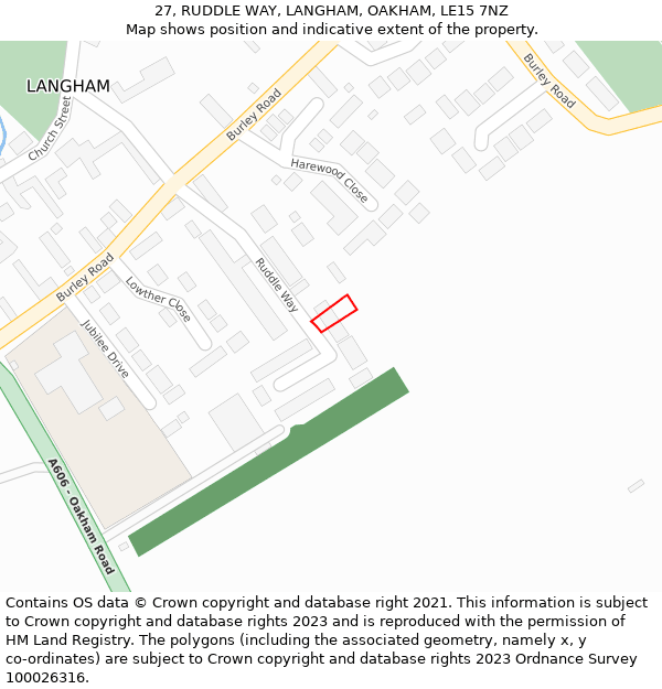 27, RUDDLE WAY, LANGHAM, OAKHAM, LE15 7NZ: Location map and indicative extent of plot