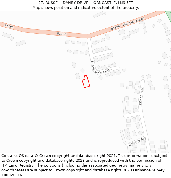 27, RUSSELL DANBY DRIVE, HORNCASTLE, LN9 5FE: Location map and indicative extent of plot