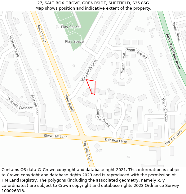 27, SALT BOX GROVE, GRENOSIDE, SHEFFIELD, S35 8SG: Location map and indicative extent of plot