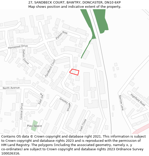 27, SANDBECK COURT, BAWTRY, DONCASTER, DN10 6XP: Location map and indicative extent of plot