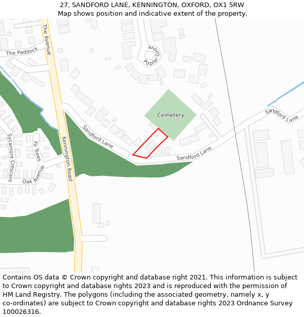 27, SANDFORD LANE, KENNINGTON, OXFORD, OX1 5RW: Location map and indicative extent of plot