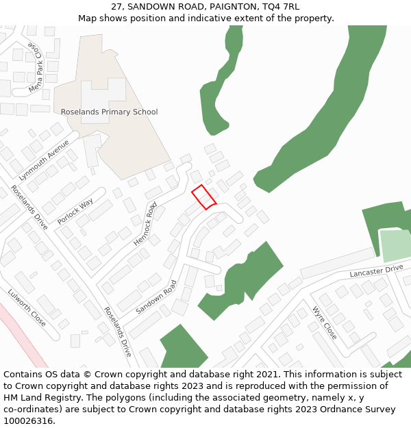 27, SANDOWN ROAD, PAIGNTON, TQ4 7RL: Location map and indicative extent of plot