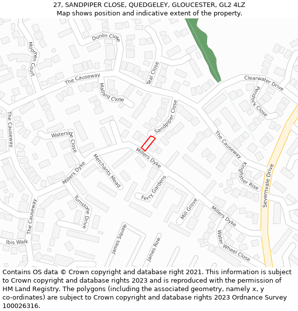 27, SANDPIPER CLOSE, QUEDGELEY, GLOUCESTER, GL2 4LZ: Location map and indicative extent of plot