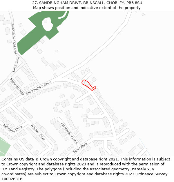 27, SANDRINGHAM DRIVE, BRINSCALL, CHORLEY, PR6 8SU: Location map and indicative extent of plot