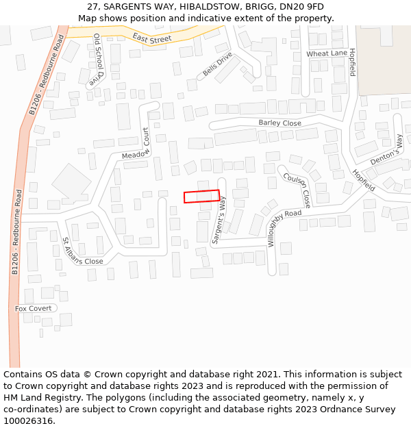 27, SARGENTS WAY, HIBALDSTOW, BRIGG, DN20 9FD: Location map and indicative extent of plot