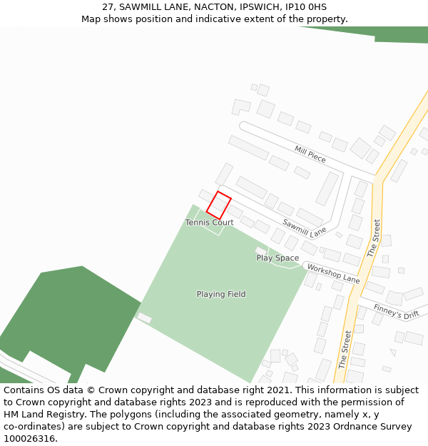 27, SAWMILL LANE, NACTON, IPSWICH, IP10 0HS: Location map and indicative extent of plot