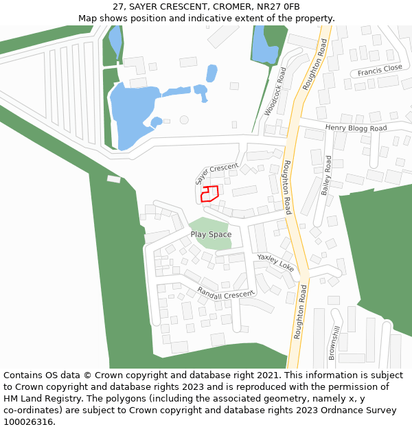 27, SAYER CRESCENT, CROMER, NR27 0FB: Location map and indicative extent of plot