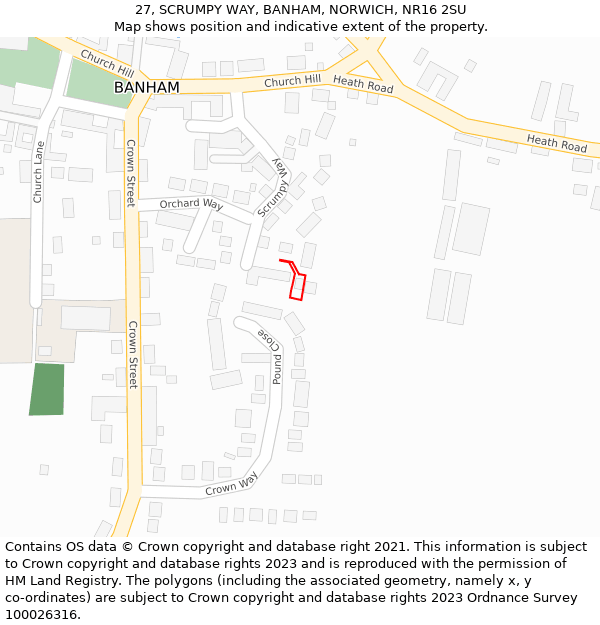 27, SCRUMPY WAY, BANHAM, NORWICH, NR16 2SU: Location map and indicative extent of plot