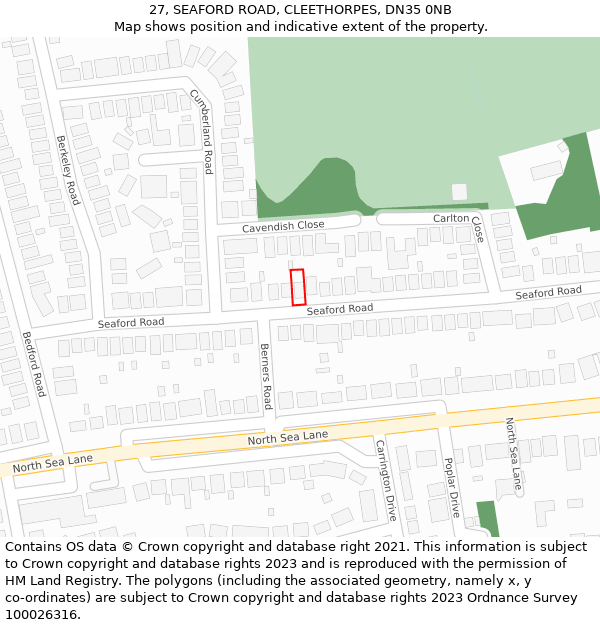 27, SEAFORD ROAD, CLEETHORPES, DN35 0NB: Location map and indicative extent of plot