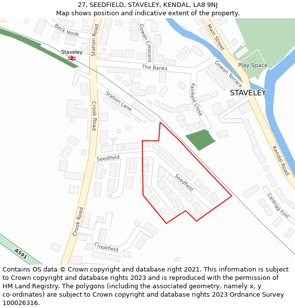 27, SEEDFIELD, STAVELEY, KENDAL, LA8 9NJ: Location map and indicative extent of plot