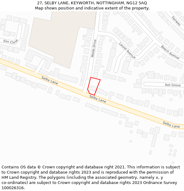 27, SELBY LANE, KEYWORTH, NOTTINGHAM, NG12 5AQ: Location map and indicative extent of plot