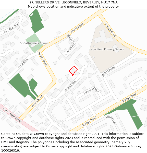 27, SELLERS DRIVE, LECONFIELD, BEVERLEY, HU17 7NA: Location map and indicative extent of plot