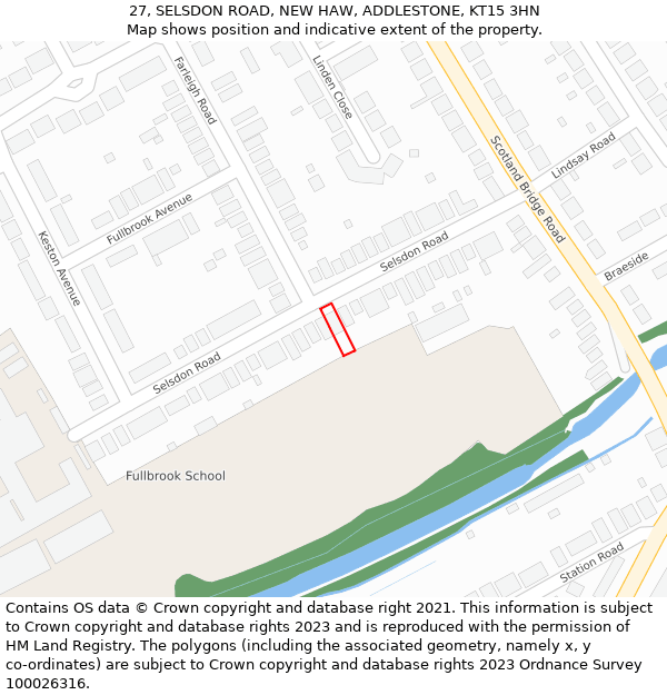 27, SELSDON ROAD, NEW HAW, ADDLESTONE, KT15 3HN: Location map and indicative extent of plot