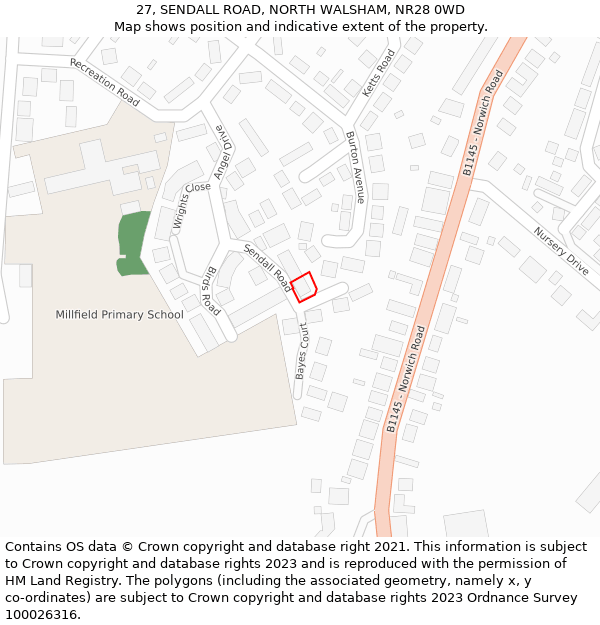 27, SENDALL ROAD, NORTH WALSHAM, NR28 0WD: Location map and indicative extent of plot