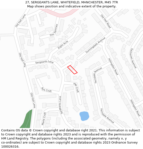 27, SERGEANTS LANE, WHITEFIELD, MANCHESTER, M45 7TR: Location map and indicative extent of plot