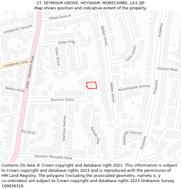 27, SEYMOUR GROVE, HEYSHAM, MORECAMBE, LA3 2JP: Location map and indicative extent of plot