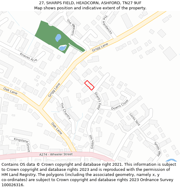 27, SHARPS FIELD, HEADCORN, ASHFORD, TN27 9UF: Location map and indicative extent of plot