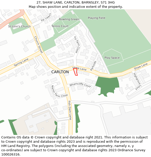 27, SHAW LANE, CARLTON, BARNSLEY, S71 3HG: Location map and indicative extent of plot