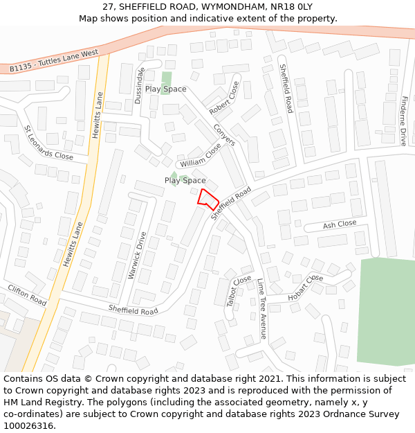 27, SHEFFIELD ROAD, WYMONDHAM, NR18 0LY: Location map and indicative extent of plot