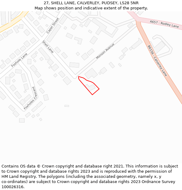 27, SHELL LANE, CALVERLEY, PUDSEY, LS28 5NR: Location map and indicative extent of plot