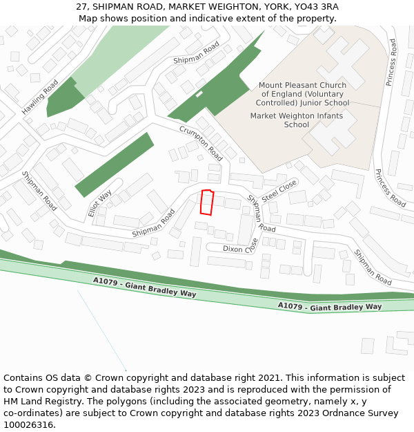 27, SHIPMAN ROAD, MARKET WEIGHTON, YORK, YO43 3RA: Location map and indicative extent of plot