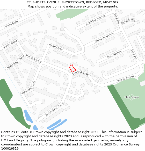 27, SHORTS AVENUE, SHORTSTOWN, BEDFORD, MK42 0FP: Location map and indicative extent of plot