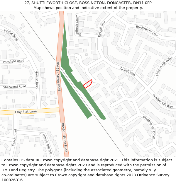 27, SHUTTLEWORTH CLOSE, ROSSINGTON, DONCASTER, DN11 0FP: Location map and indicative extent of plot