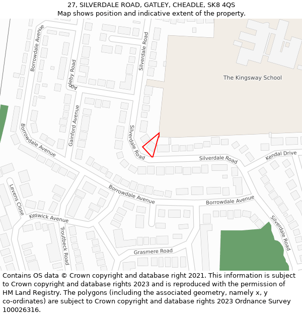 27, SILVERDALE ROAD, GATLEY, CHEADLE, SK8 4QS: Location map and indicative extent of plot