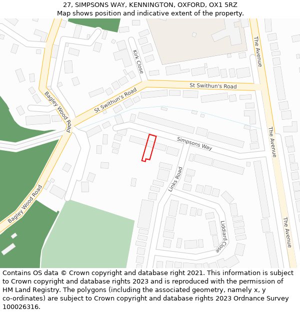 27, SIMPSONS WAY, KENNINGTON, OXFORD, OX1 5RZ: Location map and indicative extent of plot