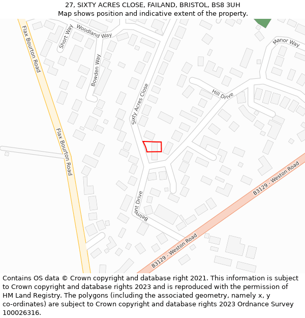 27, SIXTY ACRES CLOSE, FAILAND, BRISTOL, BS8 3UH: Location map and indicative extent of plot