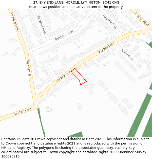 27, SKY END LANE, HORDLE, LYMINGTON, SO41 0HG: Location map and indicative extent of plot