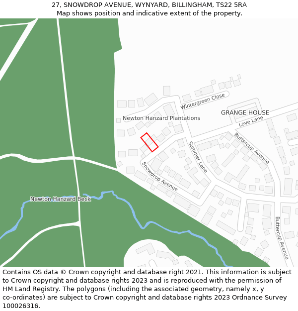 27, SNOWDROP AVENUE, WYNYARD, BILLINGHAM, TS22 5RA: Location map and indicative extent of plot